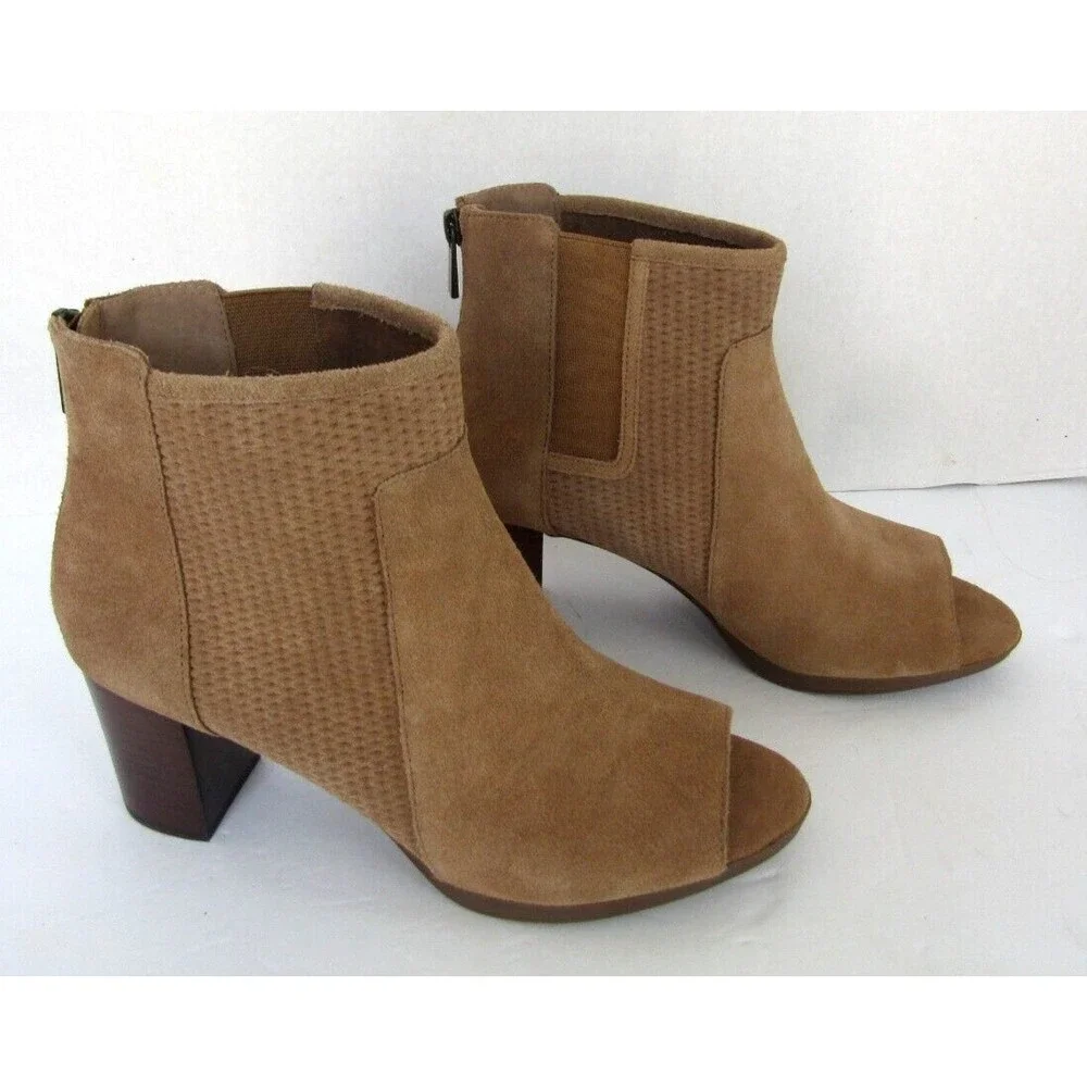 Bella Vita Ankle Boots NWOB Lex Peep Open Toe Brown Suede Leather Womens 8.5